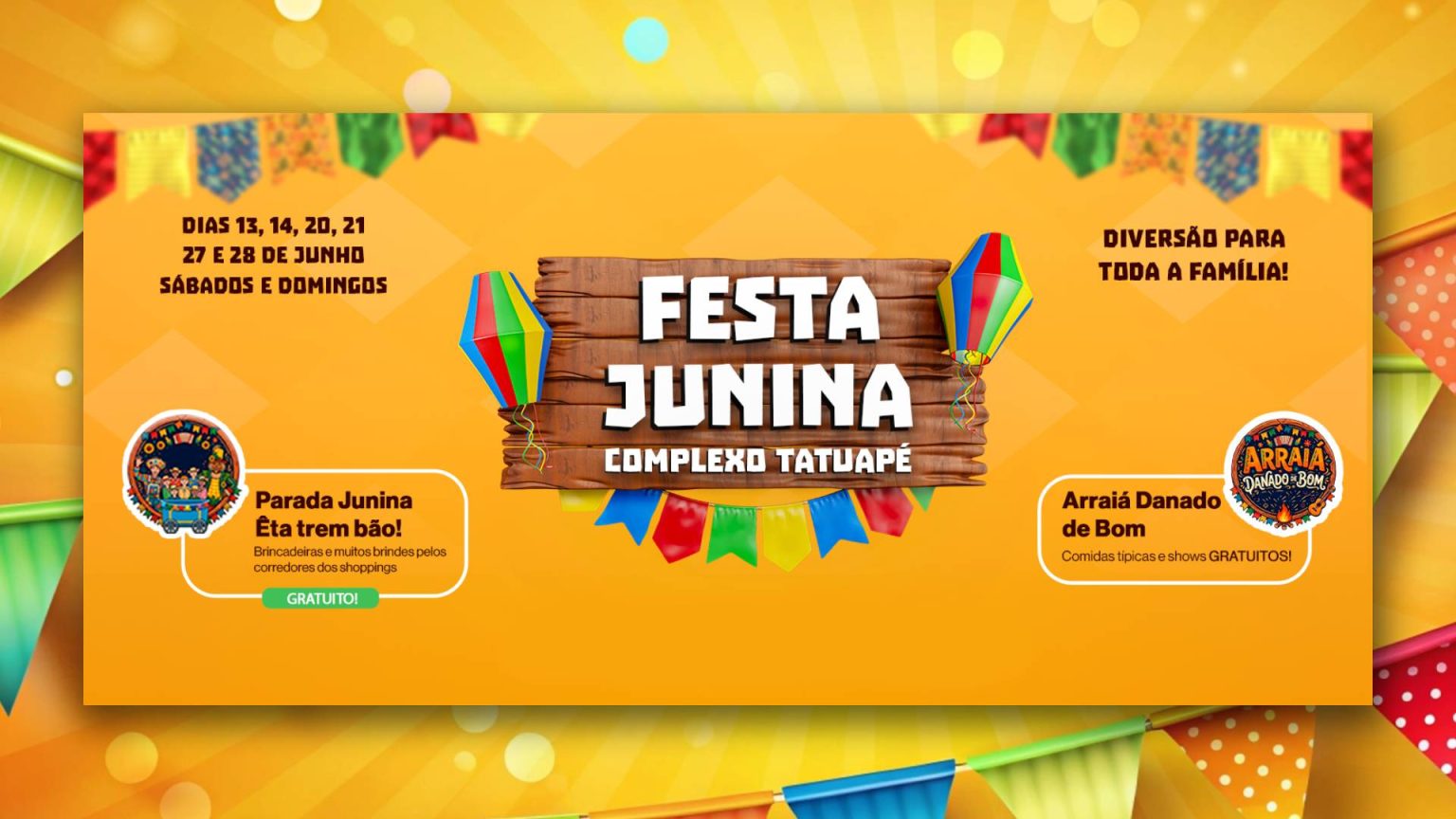 O clima de São João já chegou ao Complexo Tatuapé! Shows, brincadeiras e experiências gratuitas em junho